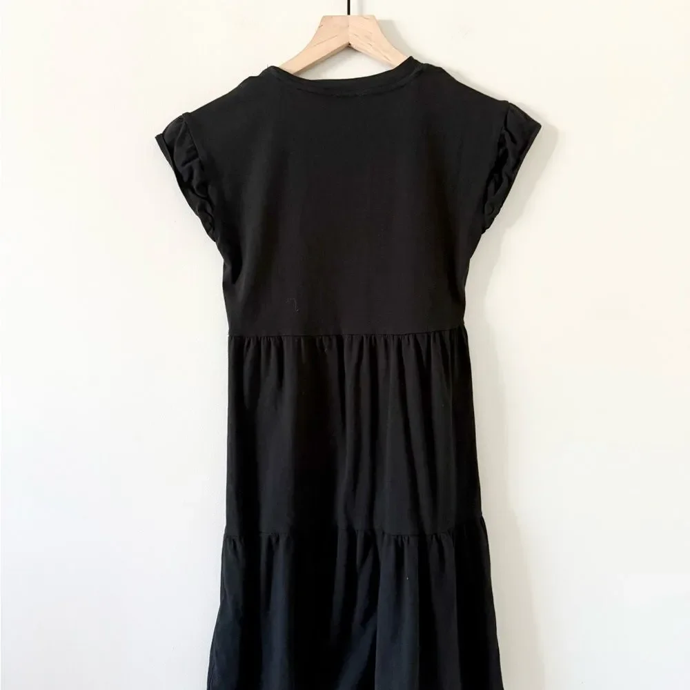 J. Crew Cotton T-Shirt Dress with Ruffle Cap Sleeve in Black Size XXS